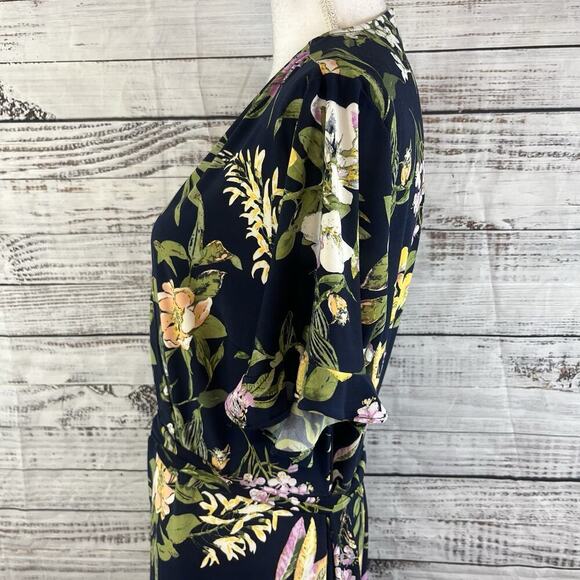 Roz & Ali Dress Plus sz 1X Navy Blue Purple Green Floral Slinky Stretch Tropical - Picture 7 of 11